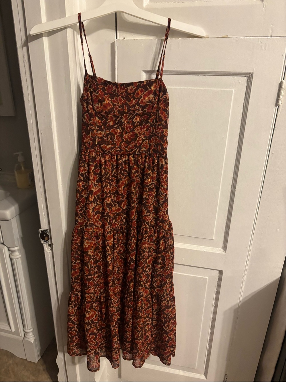 Lulu's Rust Floral Tiered Maxi Dress with Spaghetti Straps